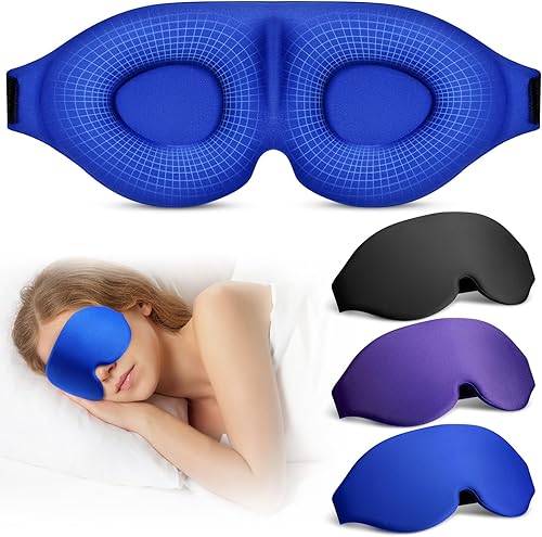Miniatura 1 de Paquete de 3 mascarillas 3D para dormir para hombres y mujeres, bloquean la luz, para Navidad, dormir, viajes, yoga, siesta (negro, morado, azul)