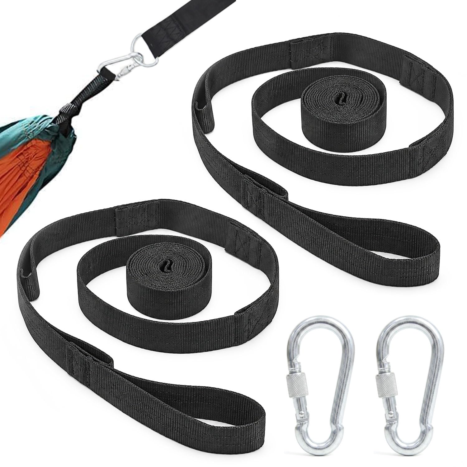 AMANKA Kit pour Suspendre à Arbre Poutre hamacs 300kg 2X Sangles 280x2,5cm Noir