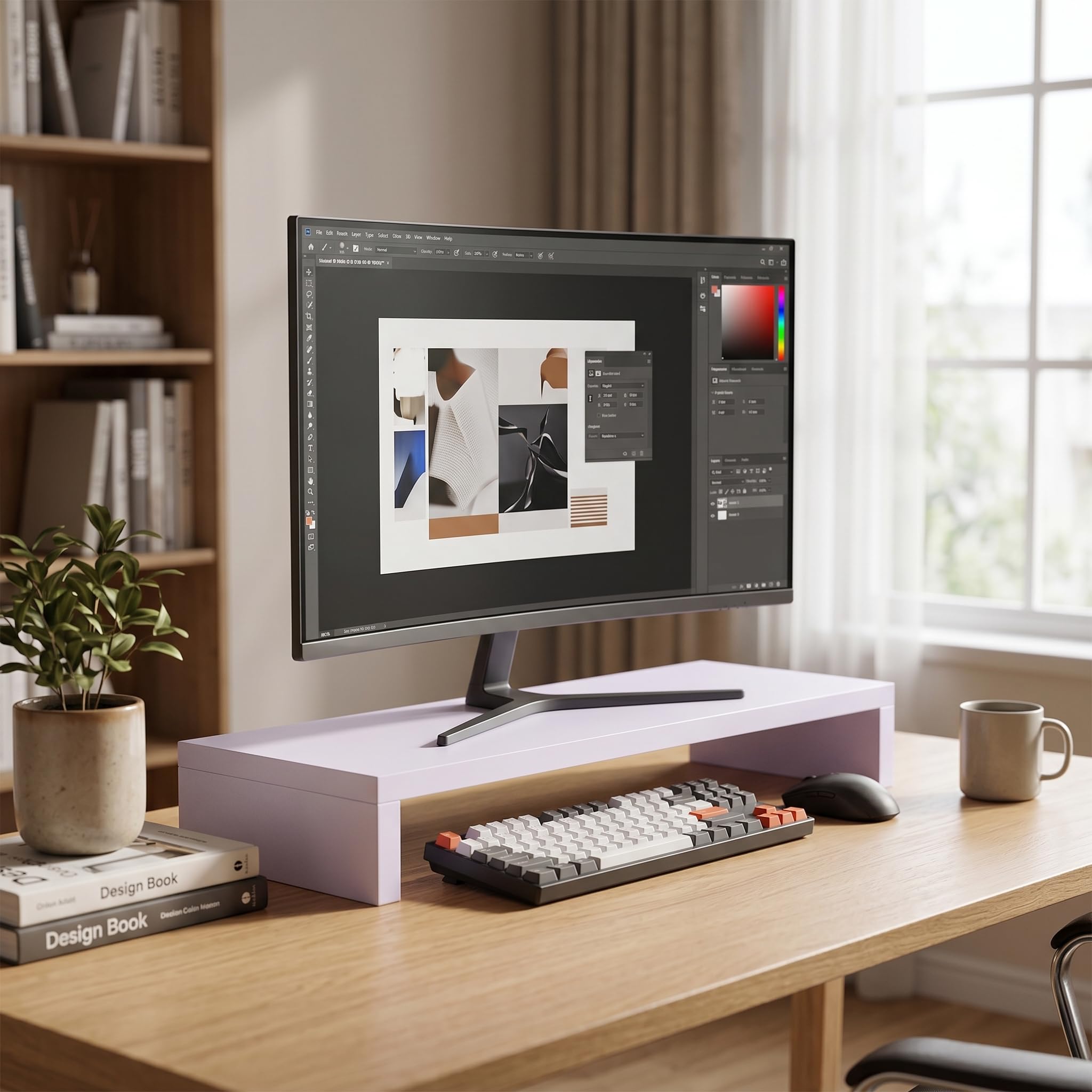 Ejoyous Support de Moniteur en Bois, Réhausseur d'Écran d'Ordinateur Moniteur pour ordinateur portable support TV pour moniteur Bureau Famille 50 x 20 x 7,7 cm blanc violacé