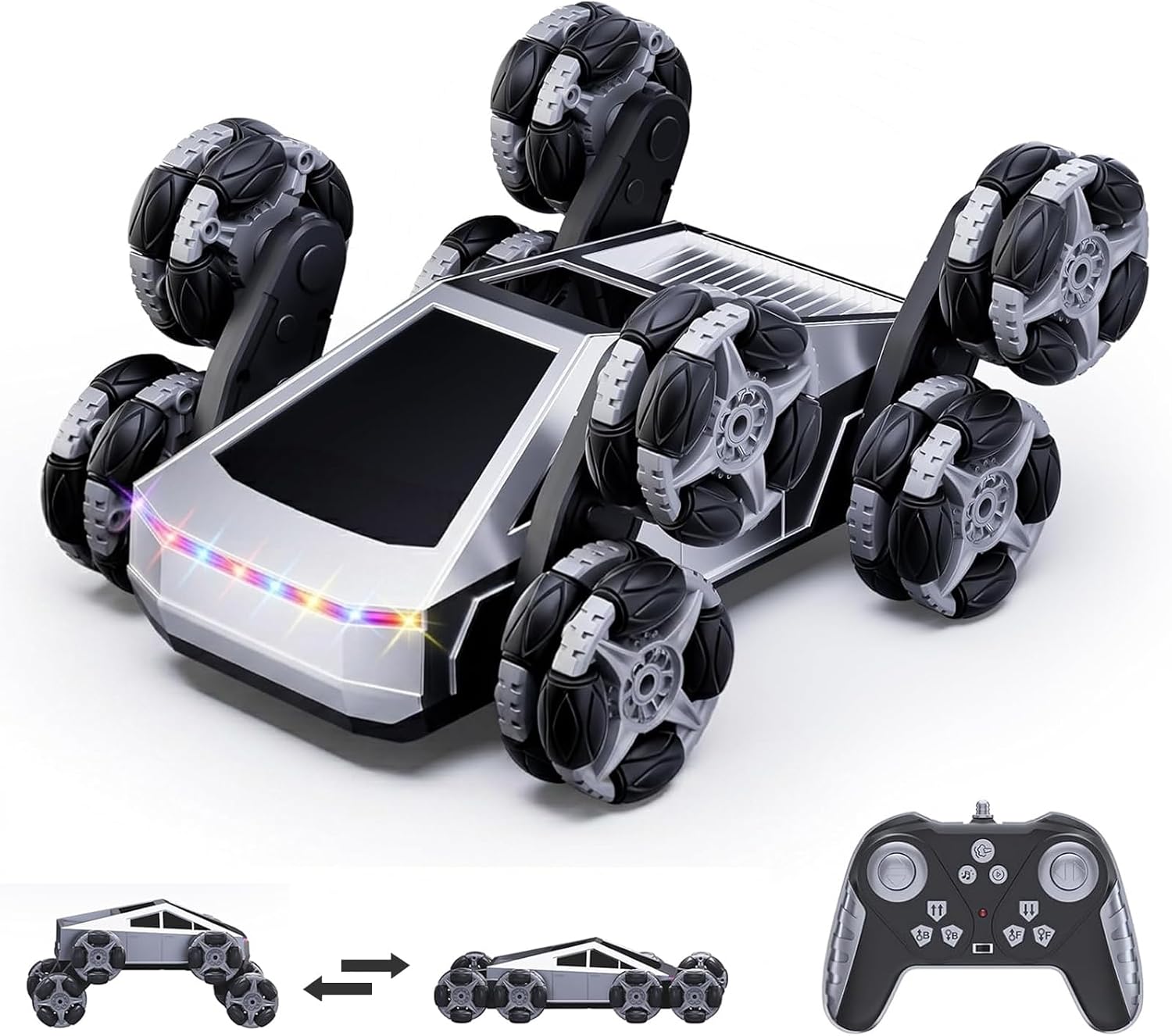 Bsgifts Remote Control Car, 8 Wheels RC Stunt Car with LED Lights & Music
