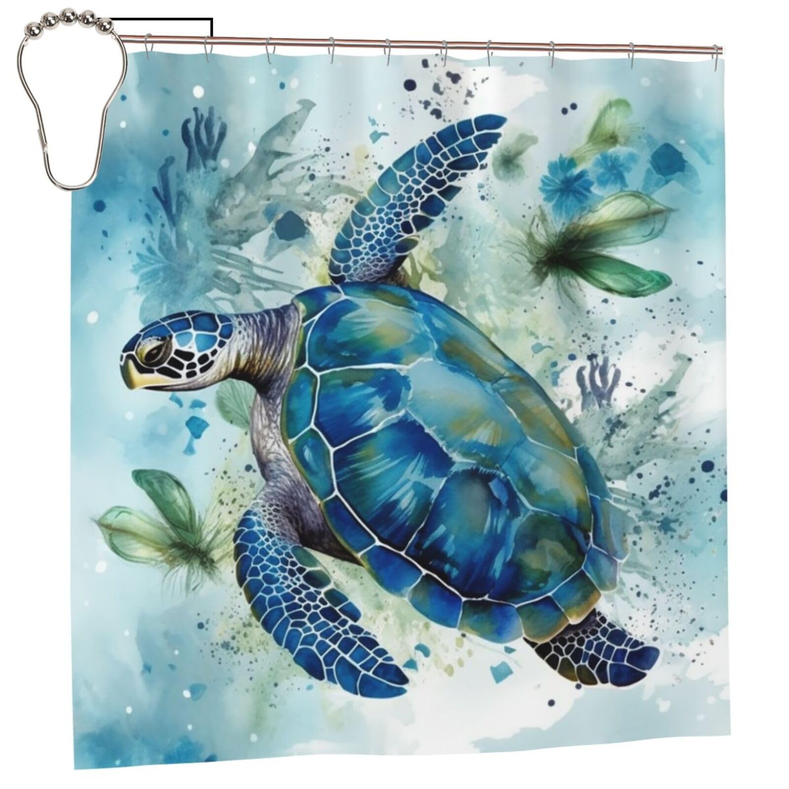 Rideau de douche imperméable tortue de mer 183x183 cm avec crochets