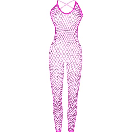 Women's Mesh Lingerie Pink Fishnet Bodysuit
