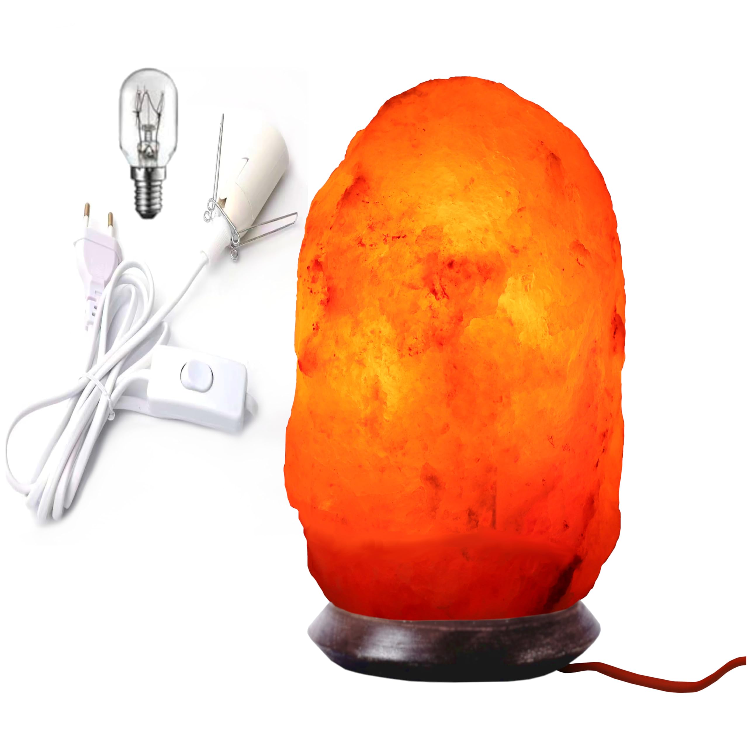 HAF Rosa Salzlampe Pyramide aus echtem Kristallsalz | Salzkristalllampe in Naturform | Salzsteinlampe auf Holzsockel aus der Salt Range Punjab | Dekorative Nachttischlampe für Wellness & Meditation