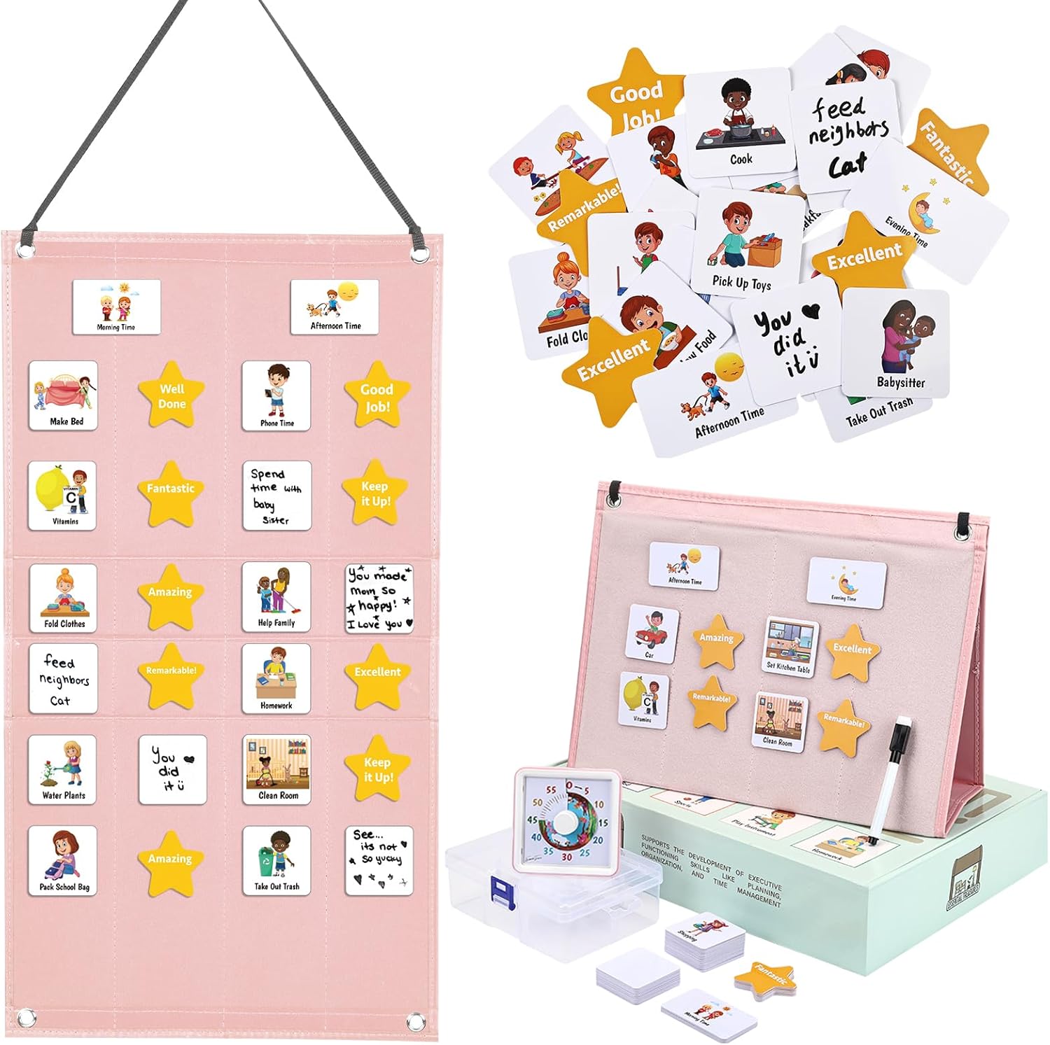 Visual Schedule for Kids – Make Your Own Chore Chart – Daily Checklist for Kids Routine Pocket Chart – Wall Planner for Home School – Autism Learning Material