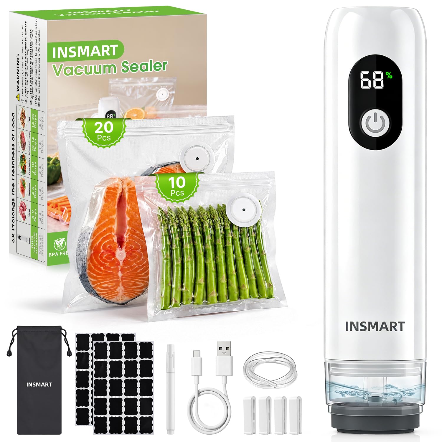 Compact Vacuum Sealer for Food (Vacuum Sealer Machine + 30 Reusable Vacuum Bags) Powerful Handheld Vacuum Sealer Machine, Seal Meal Saver, Portable Food Sealer-image-19