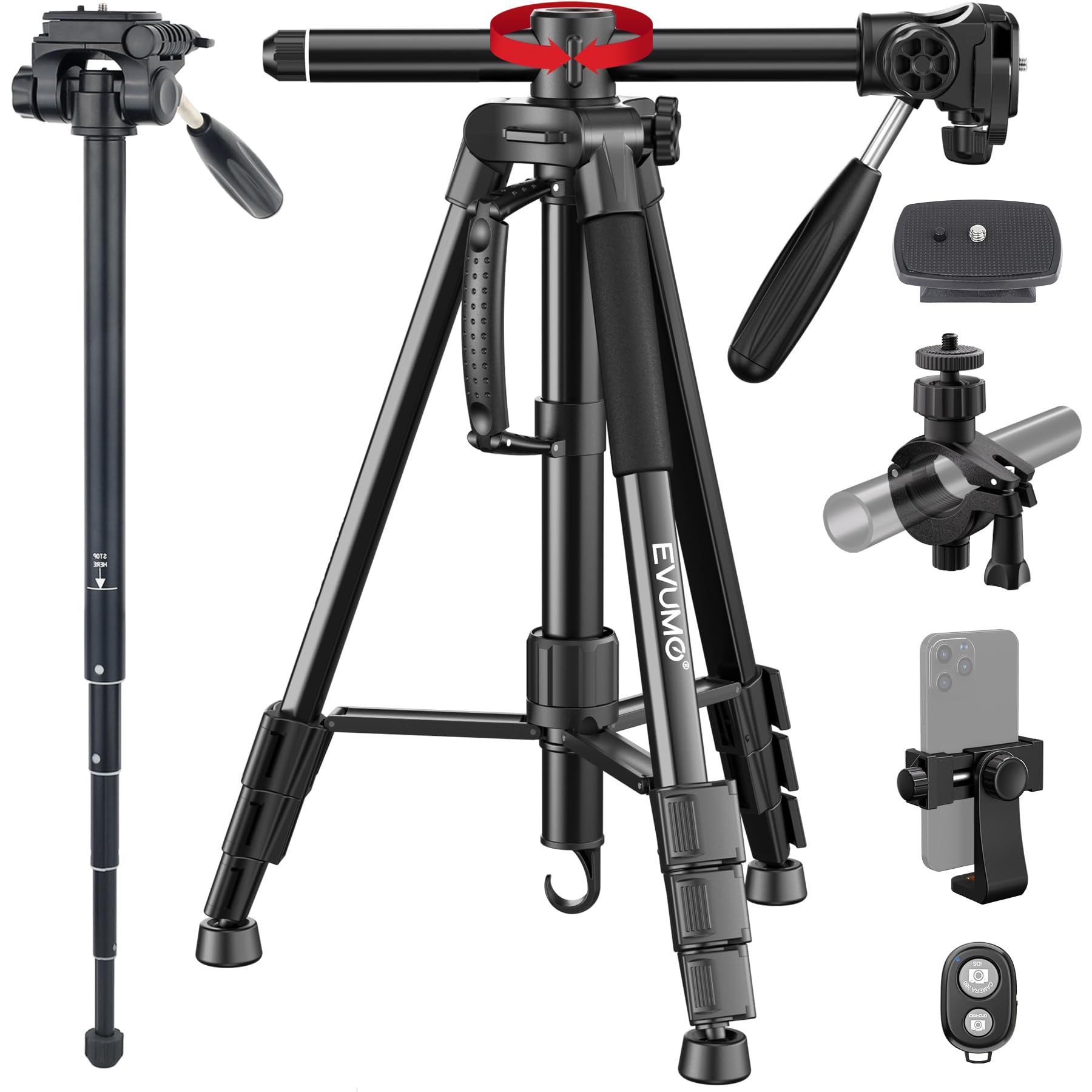 Amazon.com : EVUMO HF3 Horizontal Tripod for Camera and iPhone, 65
