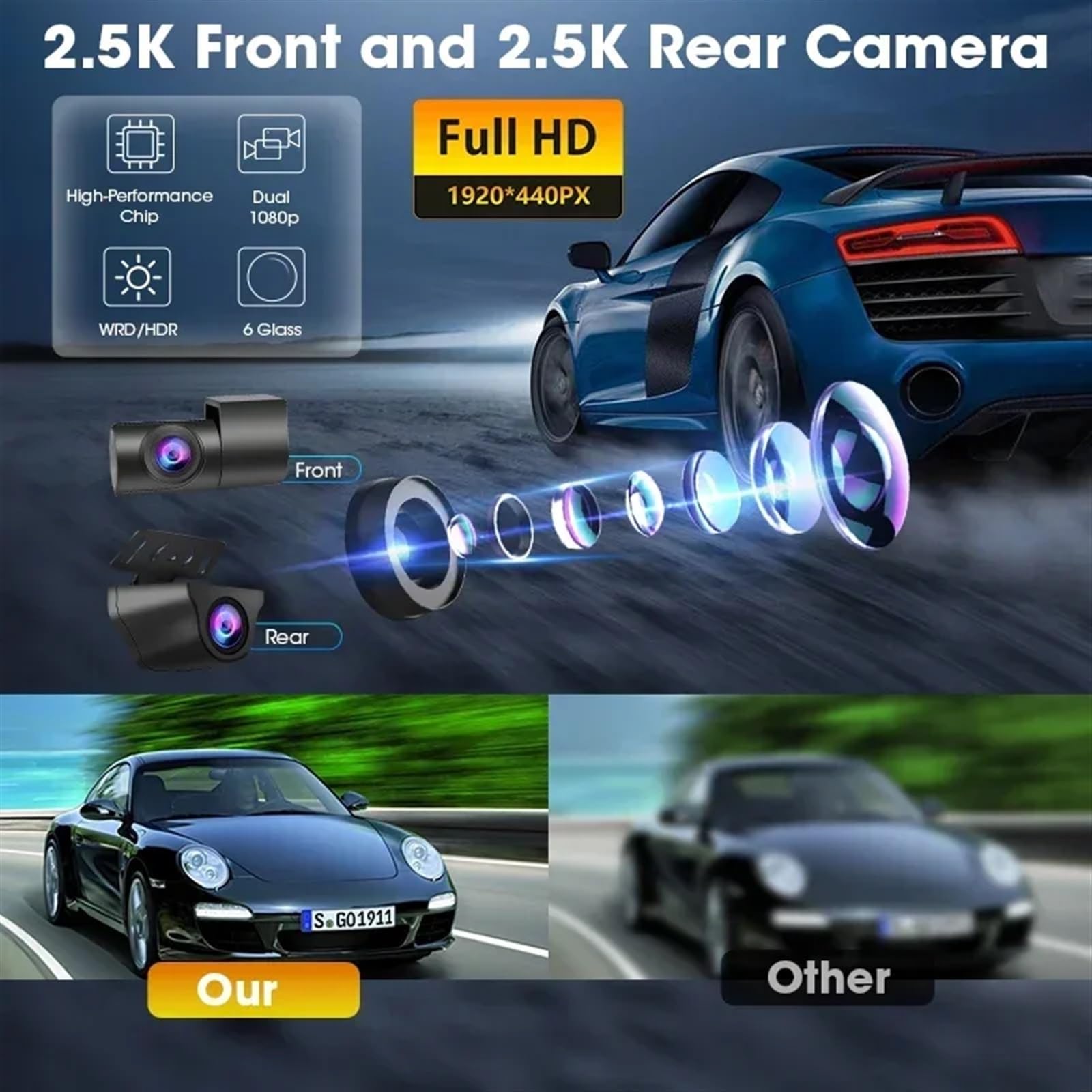 MESKEL Dash Cam Dashcam per Auto DVR da 11" con Fotocamera Frontale Staccata 2,5K Specchietto Retrovisore GPS Doppia Lente Backup 2,5K 256G Max Dashcam(C,256G)