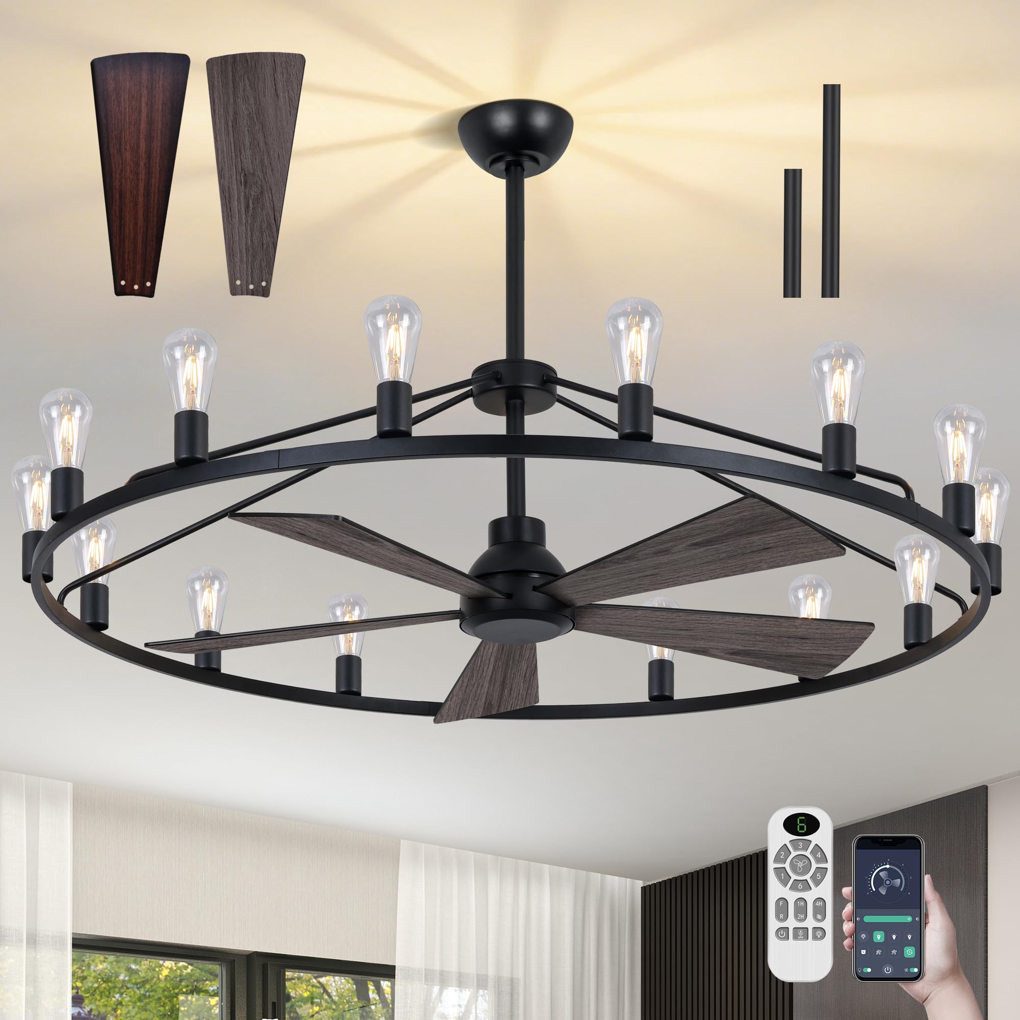 Photo 1 of She's home 50" Wagon Wheel Chandelier with Fans