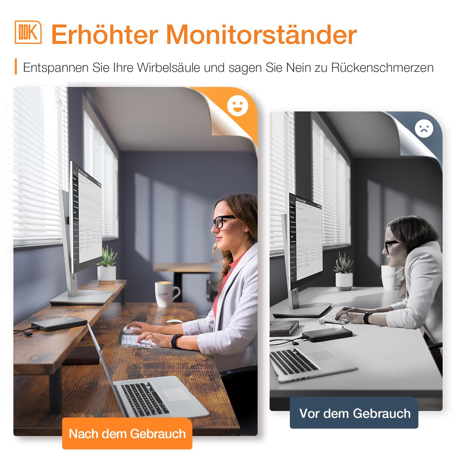 ODK Schreibtisch, Gaming Tisch mit Regal Reversibel, Computertisch mit Monitorständer, Gaming Schreibtisch PC Tisch Bürotisch für Büro, Wohnzimmer (Braun, 120x50x86.5cm)