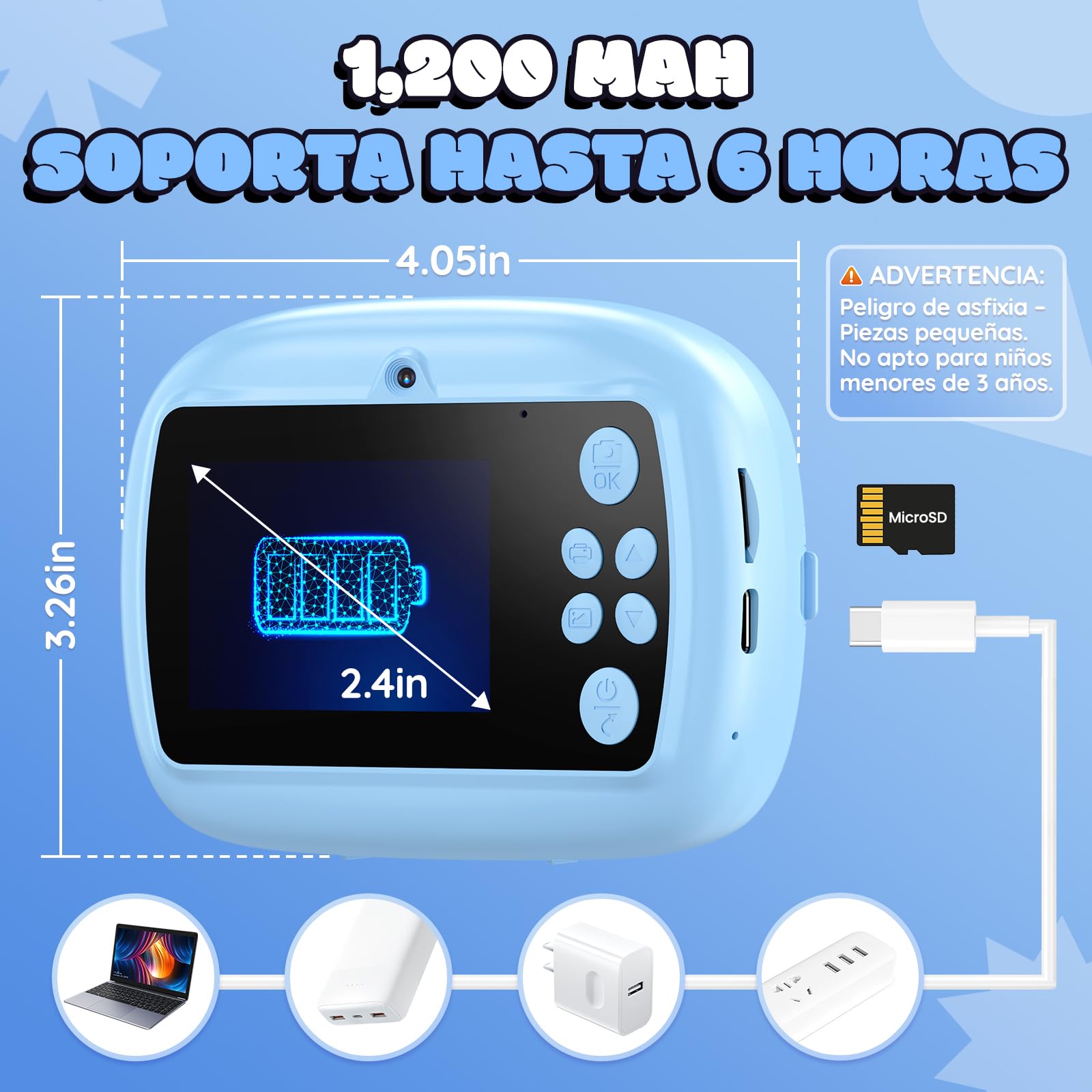 Cámara instantánea para niños, Camara Fotos Infantil instantanea Pantalla de 2,4 Pulgadas, Papel de impresión y Tarjeta de 32 GB, Juguete Regalo para niños y niñas de 3 a 14 años