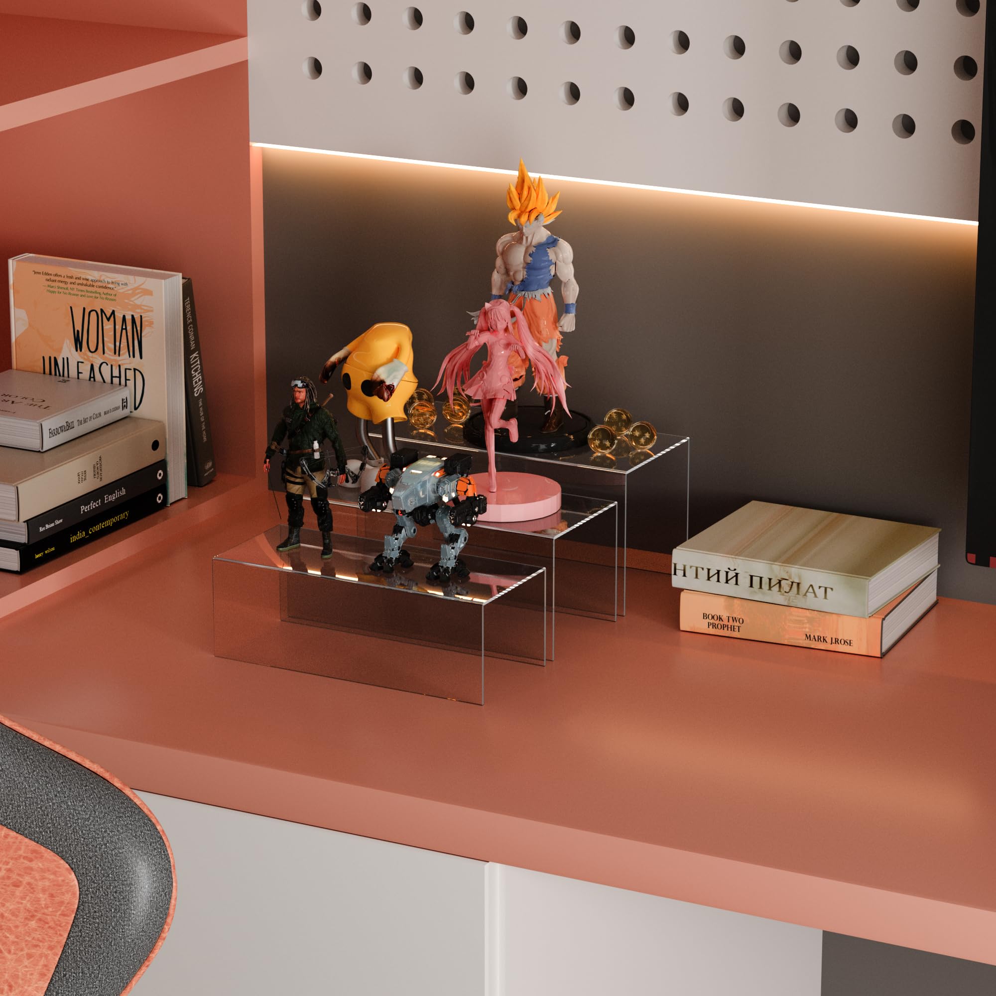 Sezanrpt Transparentes Display-Regal, 3 Stück, rechteckig, Acryl-Display-Organizer, Acrylständer für Funko Pop Figur, Kosmetik, Taschen, Schuhe, Spielzeug, Sammlerstücke – 30,5 - 10,2 cm, 12,7 cm,