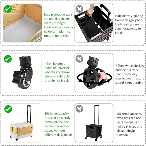 Miniatura 5 de XCBYT Contenedores de almacenamiento con ruedas, carrito plegable con ruedas, contenedor de almacenamiento, carrito plegable con ruedas, carrito