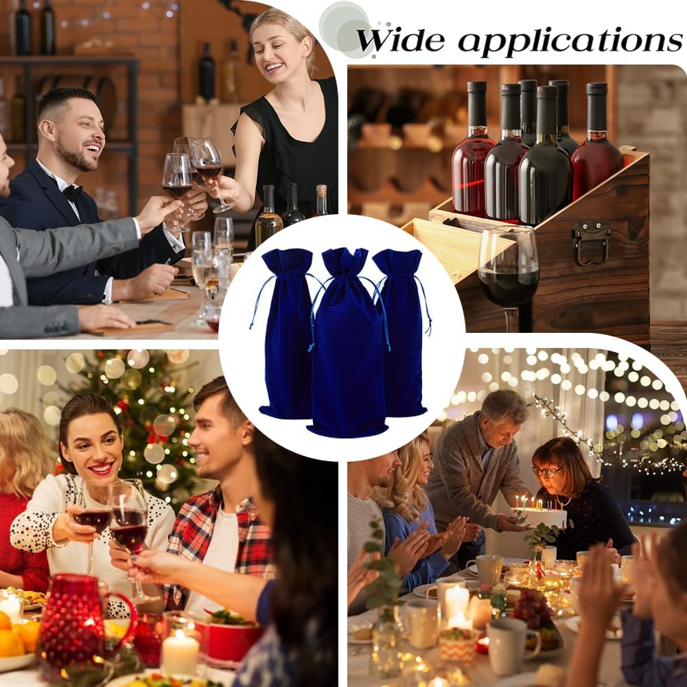 Beebeecraft 4Pcs 14.8x6in Velvet Wine Bottle Gift Bags Drawstring Champagne Pouches Reusable Congrats Gift Favor Wrapping Bags for Birthday Dinner Wedding Party