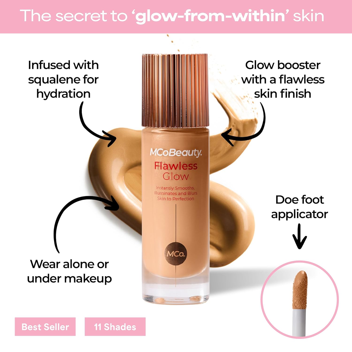 MCoBeauty Flawless Glow Luminous Skin Filter - 4.5 Medium - 4-in-1 Luminous Primer, Foundation Booster & Liquid Highlighter with Squalane - Radiant Glow Complexion Perfector Face Makeup - Image 3