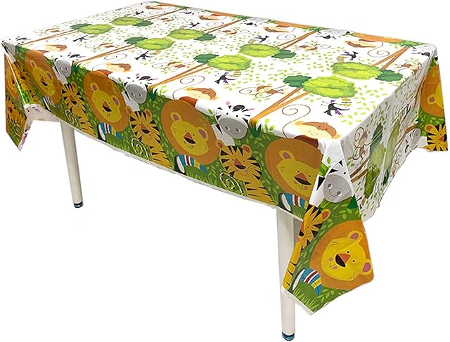 1 PC Jungle Animal Tablecloth, Birthday Table Cover Animal Jungle Party Plastic Tablecloth Safari Theme Table Cloth Disposable Table Cover Protector for Boys Girls Jungle Garden Table(52 * 86inches)