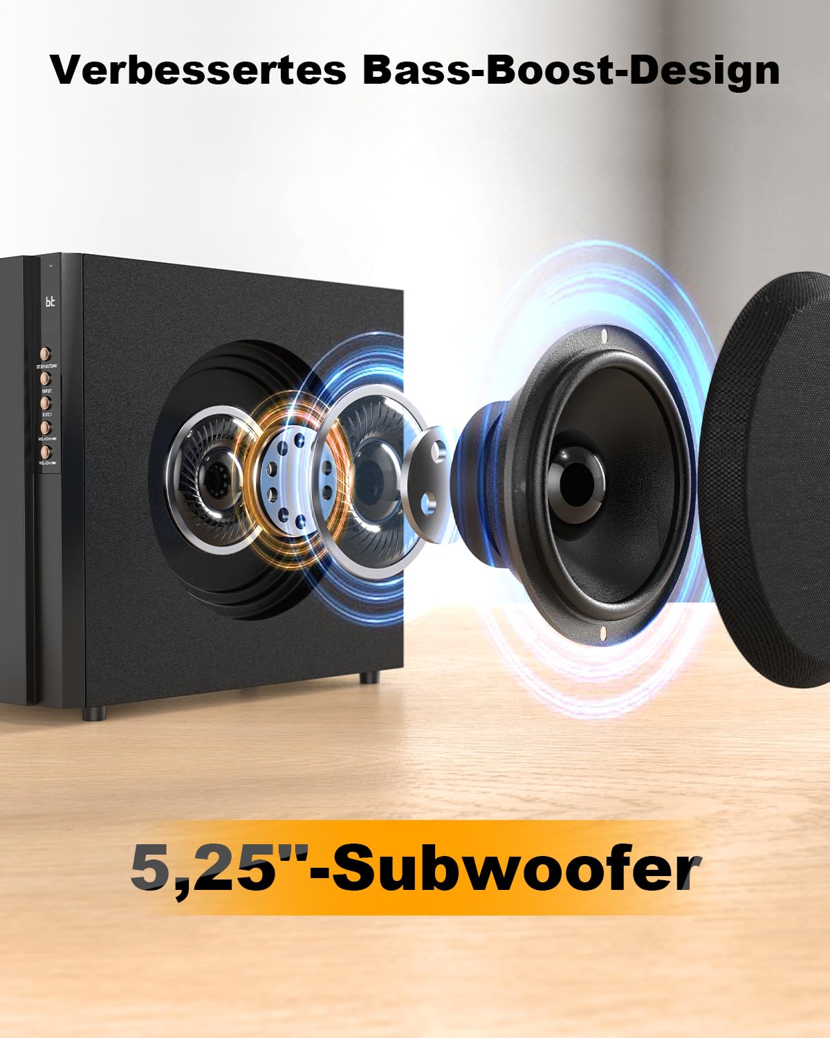 Bobtot 5.1 heimkino Soundsystem mit 600 Watt Spitzenleistung | 5,25 Zoll Subwoofer, 5.1 Surround Sound System heimkino Lautsprecher mit FM-Radio, Bluetooth, AUX, DVD