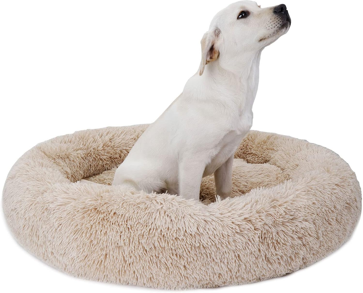 BaronHong Calming Dog Bed & Cat Bed,Anti-Anxiety Donut Dog Cuddler Bed,Warming Cozy Soft Dog Round Bed,Fluffy Faux Fur Plush Dog Cat Cushion Bed for Small Medium Large Dogs and Cats