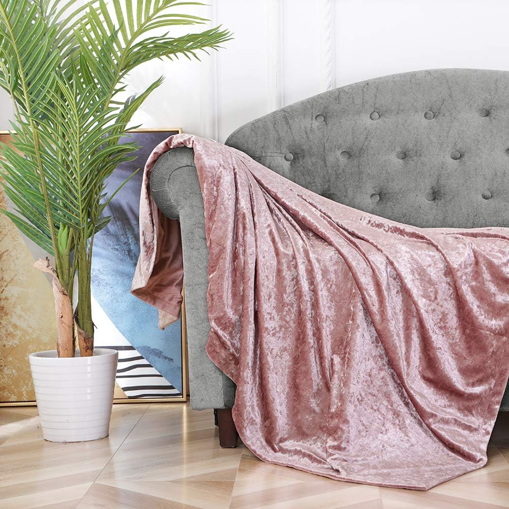 BOURINA Throw Blanket Shiny Decorative Ice Crushed Velvet Throw for Sofa Bed Polyester,50"×60" Pink