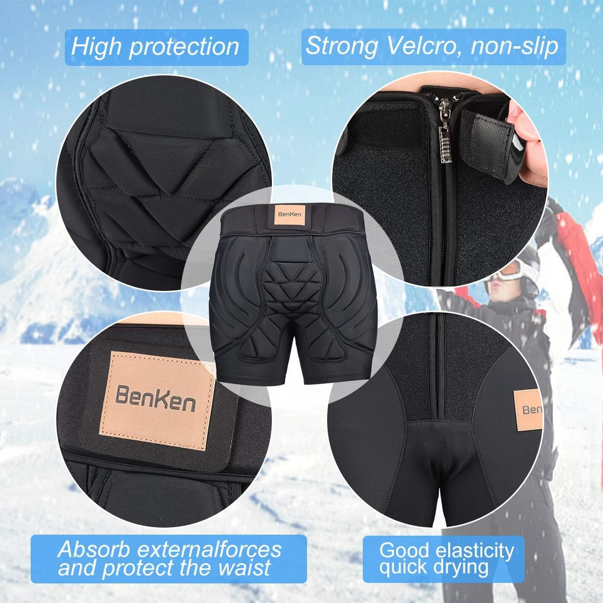 Butt Pads Snowboarding Impact Shorts Hip Protector for Men Women Protective Tailbone Padded Short Pants Skating Ski - Image 3