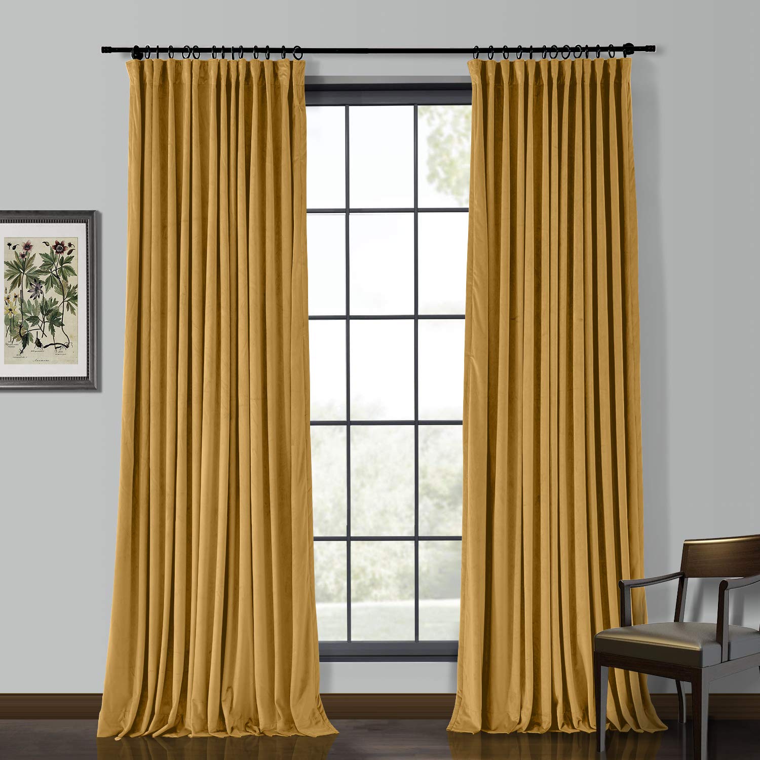 Rideau occultant en velours lourd 228x182 cm plissé pour salon et chambre