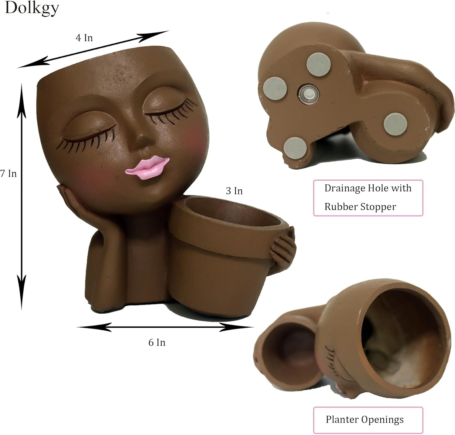 Dolkgy Face Flower Pot Head Planter, Face Planter Black Woman Unique Planters for Indoor Outdoor Plants, Novelty Plant Pots Lady Head Vase with Drainage Hole for Home Garden Succulents Cactus