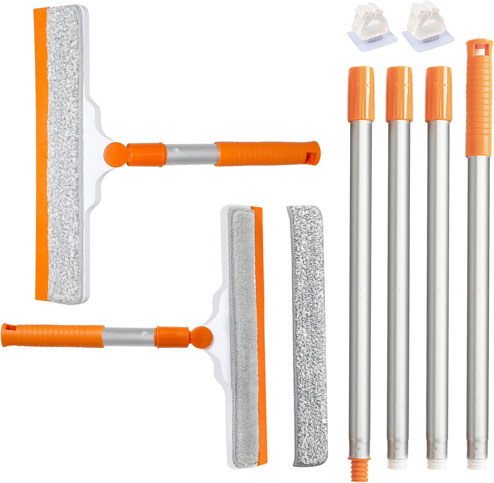 Floor Squeegee Broom with 60" Adjustable Long Handle, 3-in-1 Floor Squeegee Kit with Soft Silicone Squeegee for Indoor Cleaning, Glass, Tile (Squeegee Set, Orange)