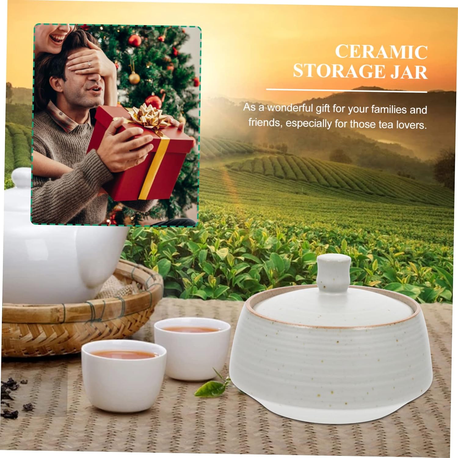 UPKOCH Vintage Ceramic Storage Jar with Lid Elegant Porcelain Canister for Tea Sugar and Food Storage Moisture Kitchen Container for Tea Lovers