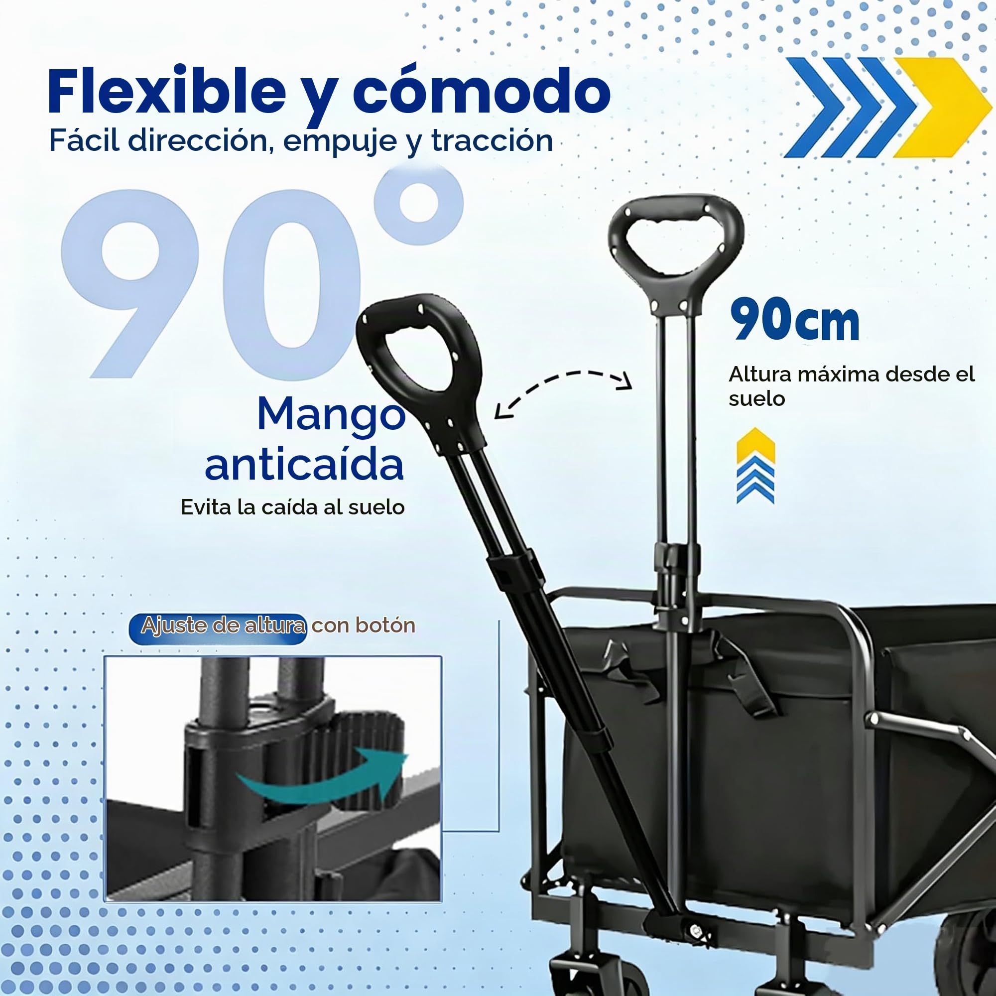 Carro Playa Plegable con Ruedas, Carro de Playa Plegable con Asa de Ajustable, Carrito Transporte Playa ara Jardín Camping
