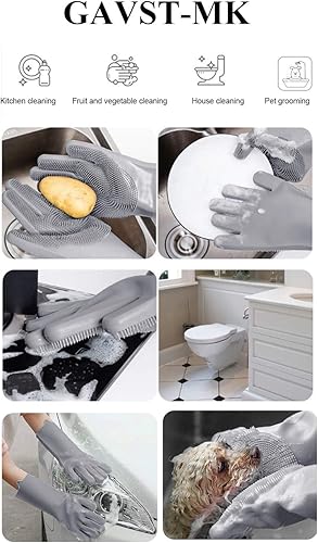 Miniatura 2 de Guantes mágicos de esponja para lavar platos para el aseo de mascotas, limpiar la casa, lavar el automóvil, limpiar el baño y más (gris)