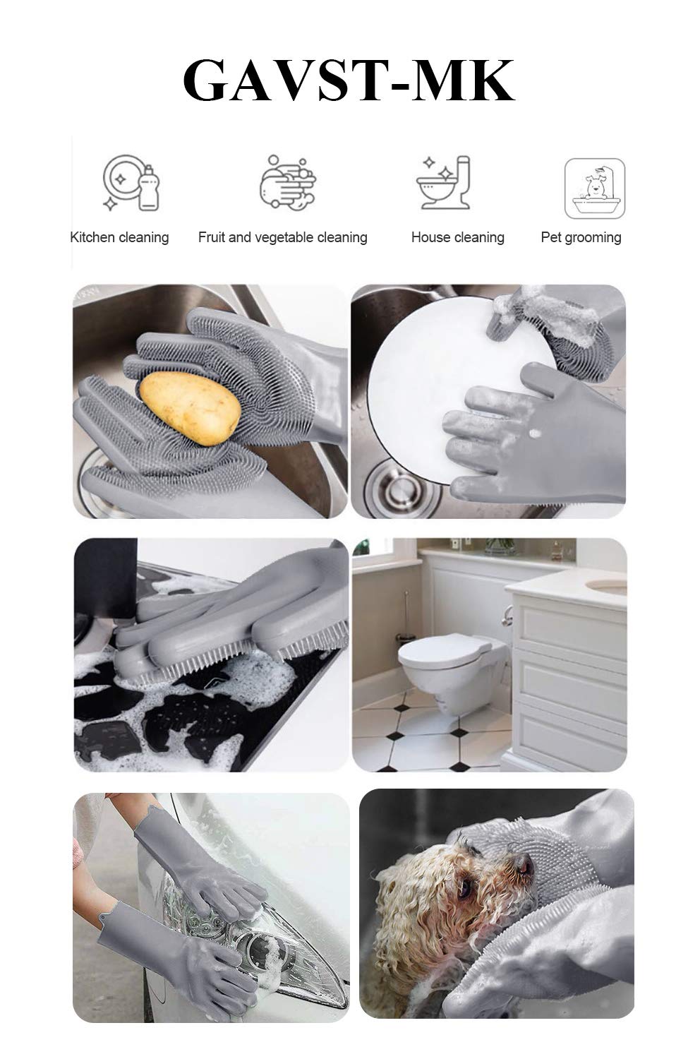 Magic dishwashing sponge gloves for pet grooming,cleaning house,washing car ,cleaning bathroom & More (Gray)