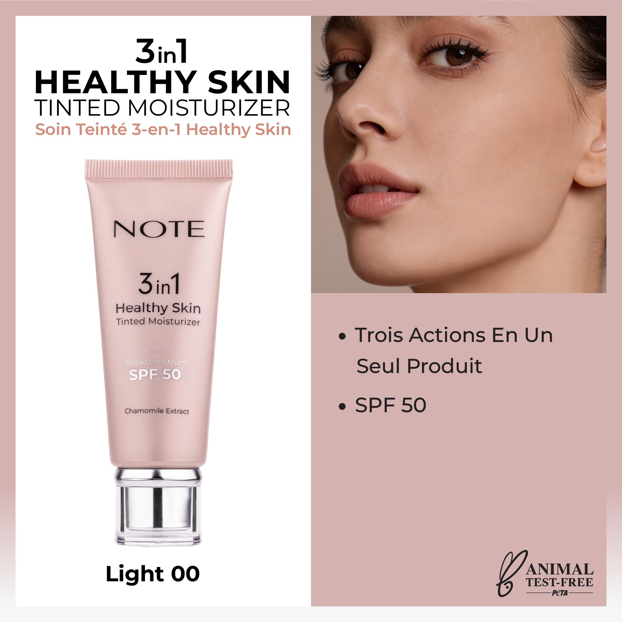 Note Cosmetics 3 in 1 Healthy Skin Light Tinted Moisturizer 50 SPF Renk Ton Eşitleyici Aydınlatıcı Krem, 00 Açık Ton