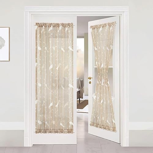 Miniatura 2 de VOGOL Cortinas de puerta francesa para puertas, cortinas semitransparentes con bolsillo para barra para puertas delanteras, cocina y sala de estar,