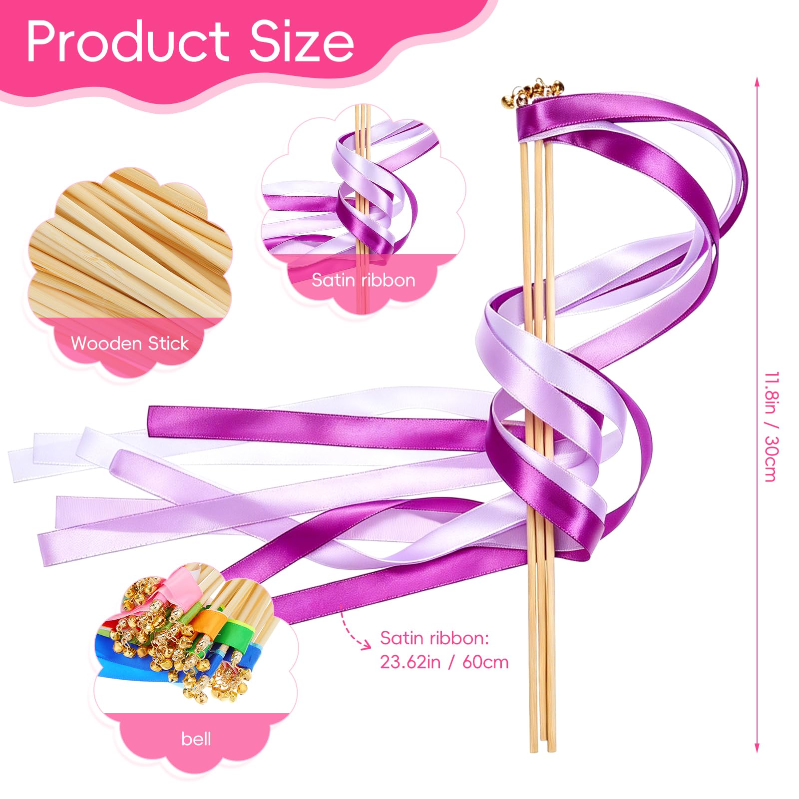 HEALLILY 50 Stück Regenbogen-Tanzbänder, gemischte Farben, rhythmische Gymnastik, Tanzstäbe, Feenstäbe, Glasfaserstäbe mit Stäben für Hochzeit, Party, Gastgeschenk, Gymnastik, Goodie Bag Stuffers