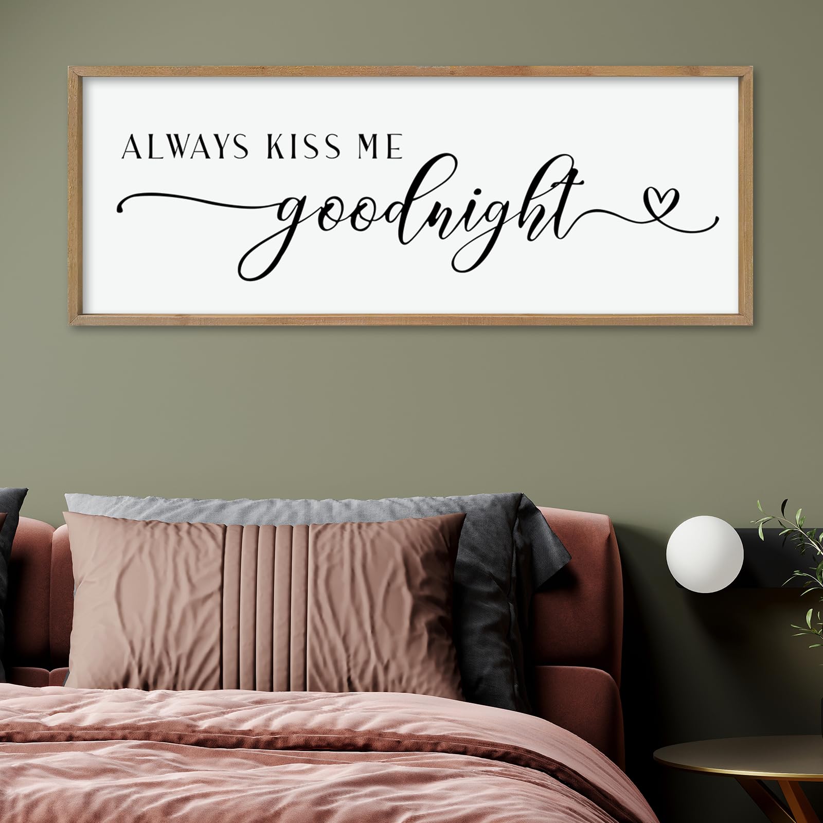comurdyo Always Kiss Me Goodnight cartello per camera da letto sopra il letto decorazione murale 102 cm x 38 cm cornice in legno grande per coppie sopra il letto arte murale da appendere (legno)
