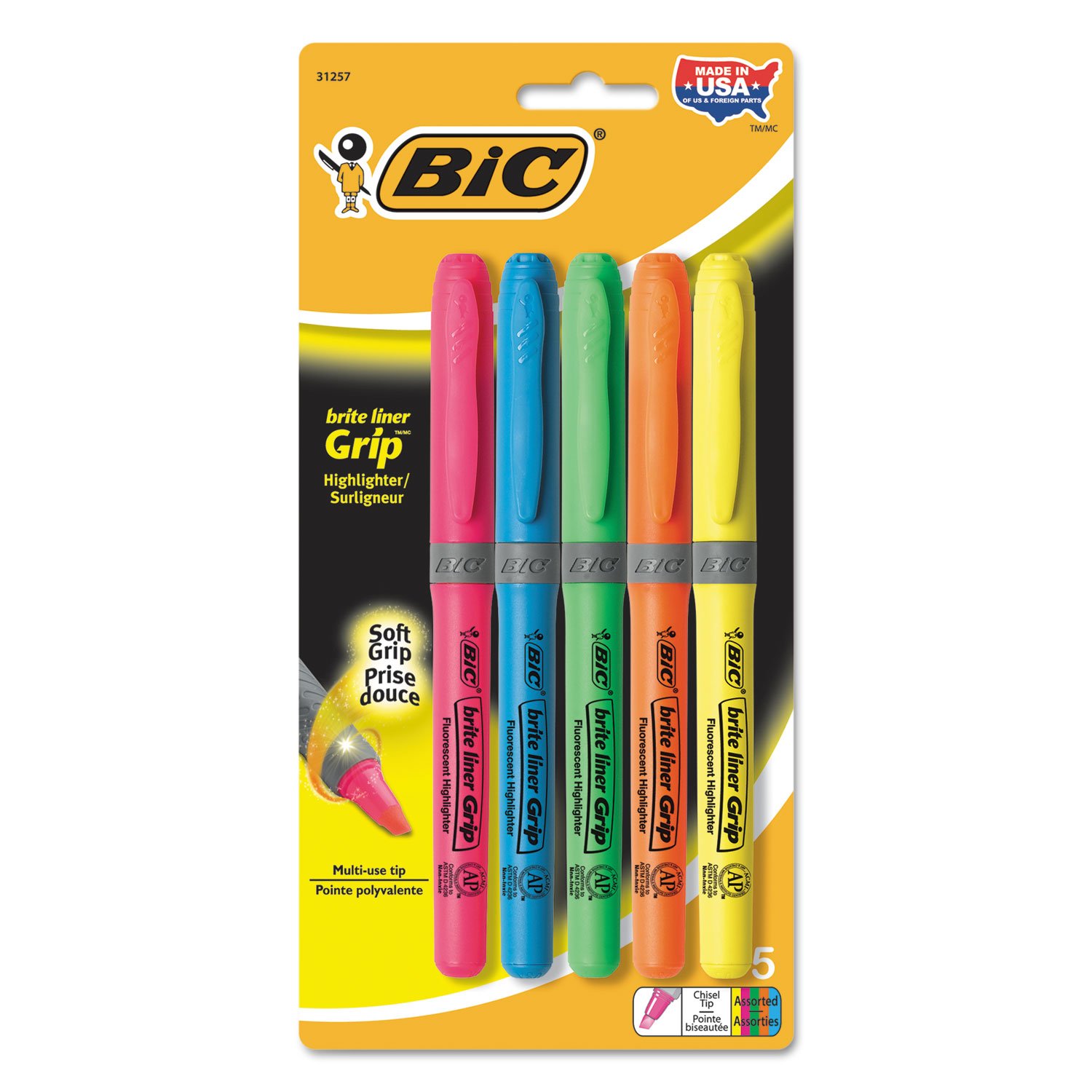 BIC GBLP51ASST - BIC Brite Liner Grip zakreślacz