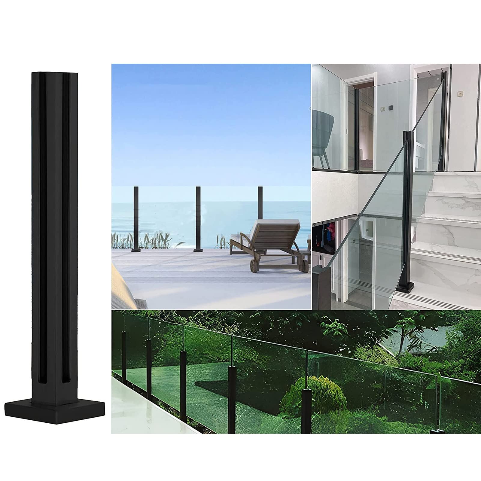 Poteau de garde-corps en verre pour sécuriser une terrasse en bois ou un contour de piscine