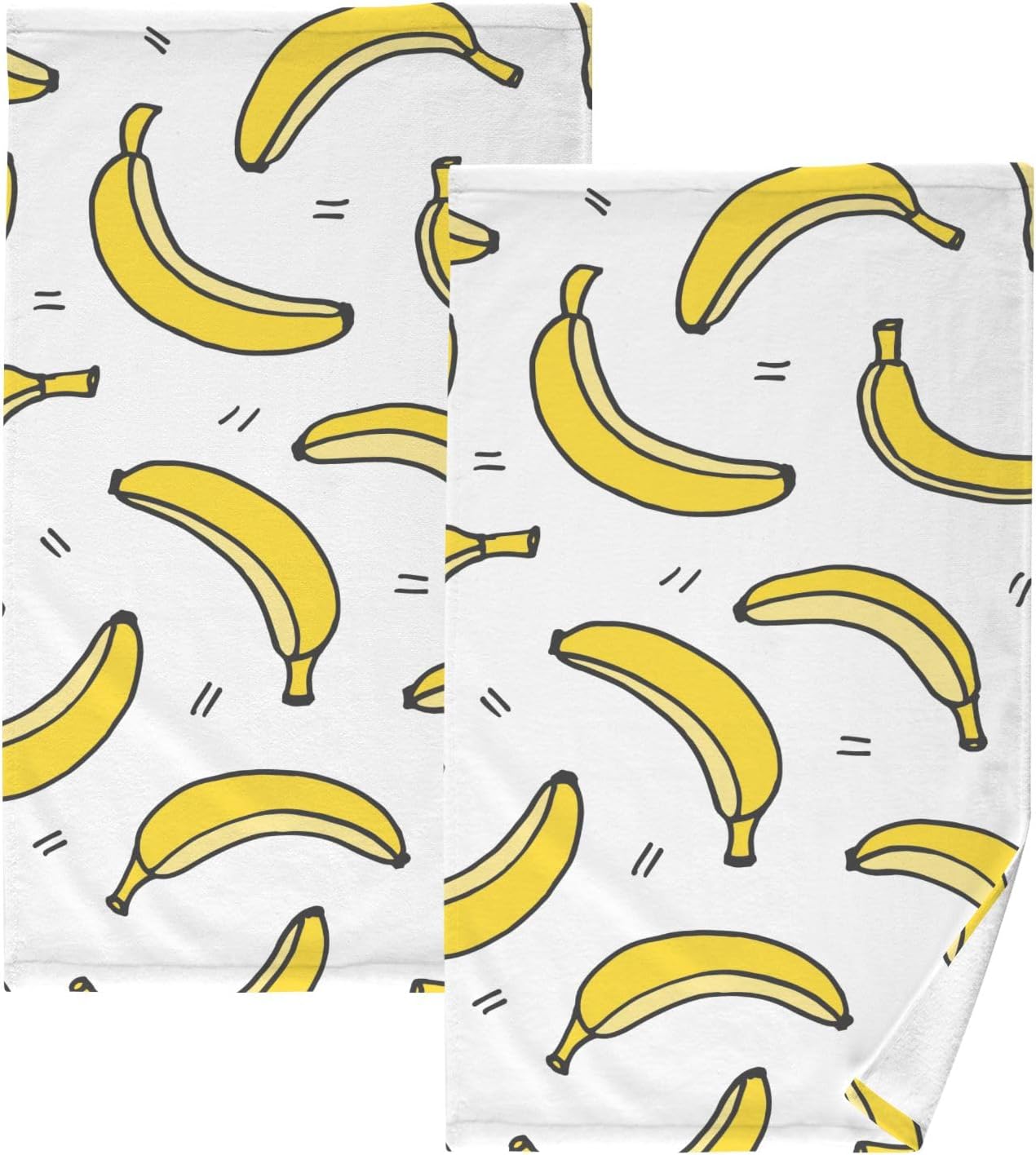 Cartoon Banana Cotton Towels Set 2 Pcs Absorbent Hand Towel Face Towels Kitchen Towels Bath Towels for Bathroom Laundry Room Kitchen 16 x 28 Inches