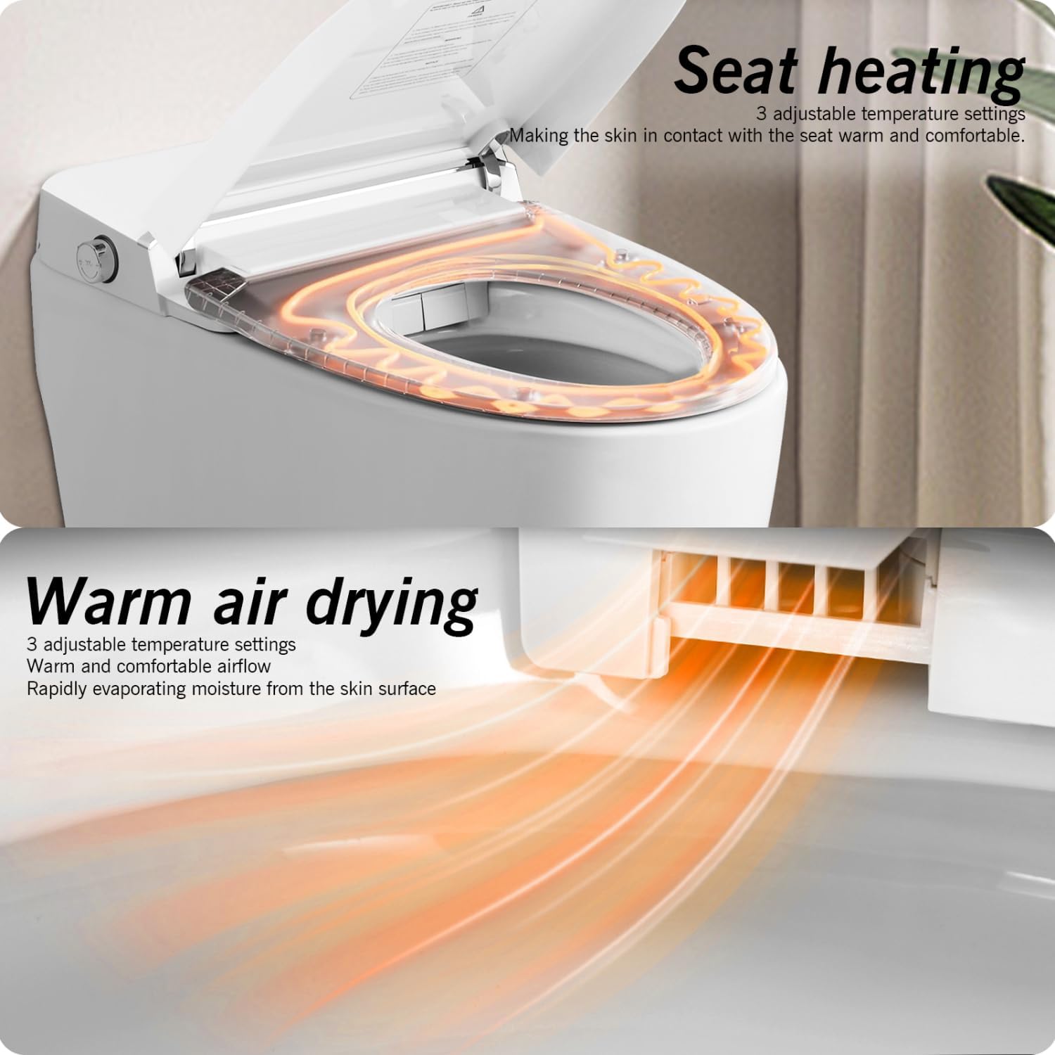 Smart Toilet Bidet Combo with Heated Seat, Night Light, and Self-Cleaning Nozzle - White