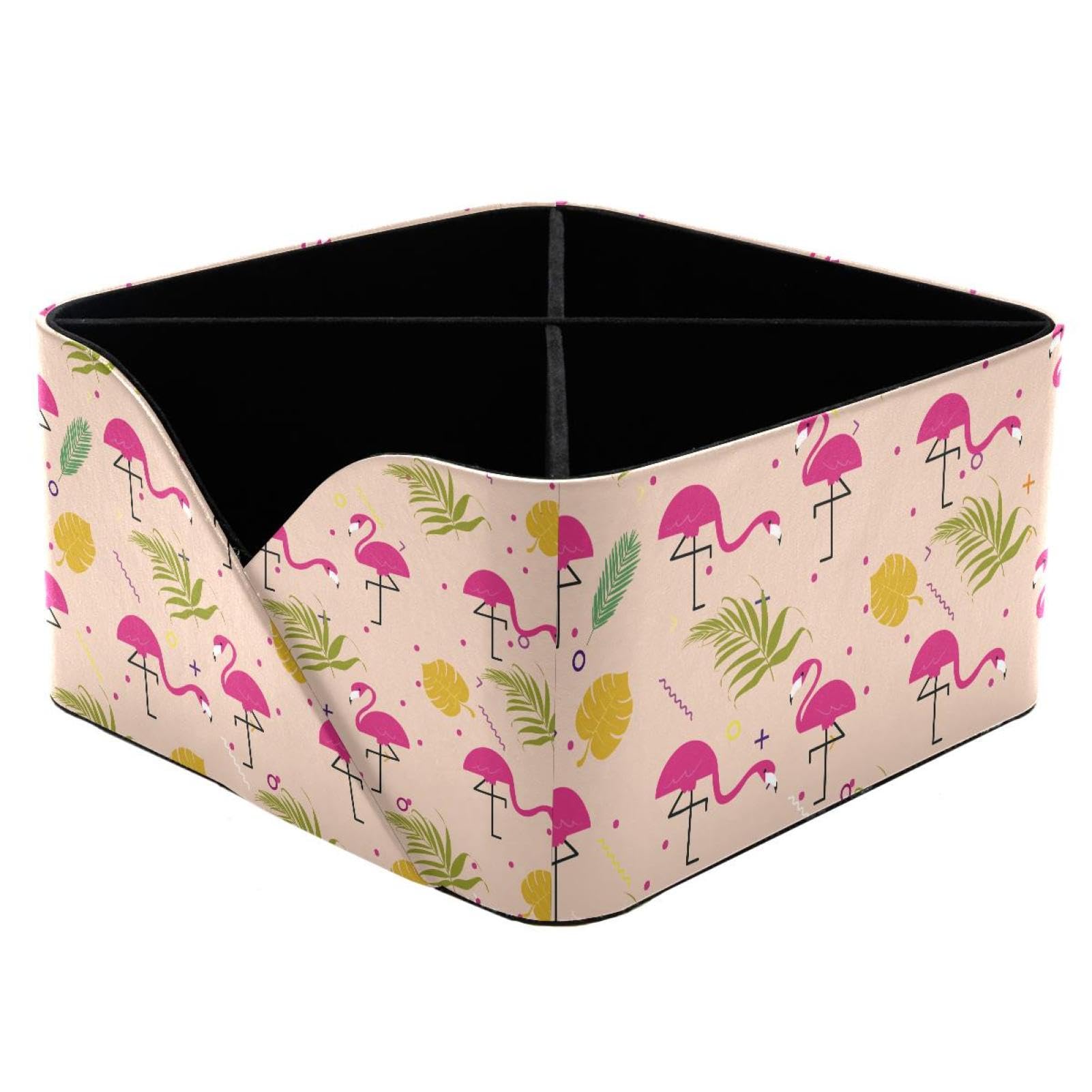 KengjuTesu Nature Flamingo Palm Leaf Desktop Organizer Pen Holder, Rectangular Pencil Cup for Office, Study and Makeup Stations