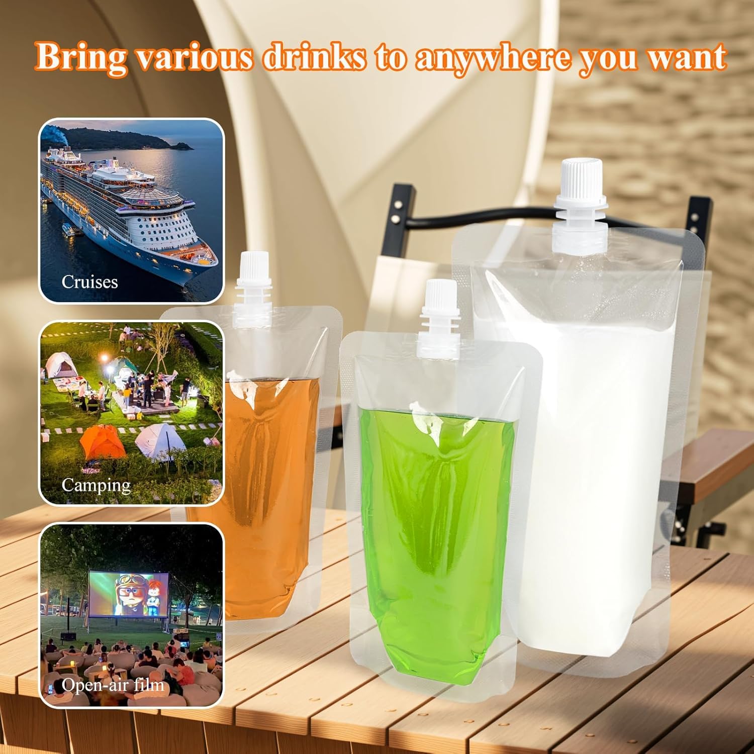 16OZ 100PCS Plastic Flasks,Reusable Drink Pouches with Funnel,Spouted Drinking Bags for Liquid Juice,Leak-Proof Food Grade for Travel Outdoor Sports Concert Cruise Events