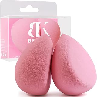 BEAKEY Flat Duo Patented Makeup Sponge Set of 2 - Latex-Free Pink Beauty Blender for Foundation, Powder, Soft Large Flat Design