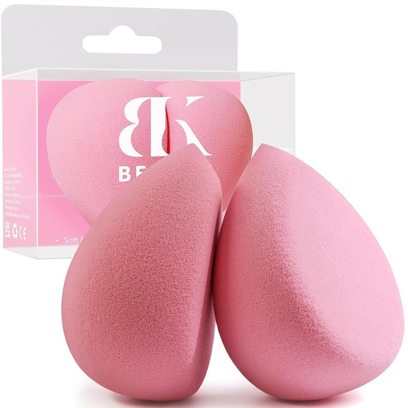 BEAKEY Kit com 2 esponjas de maquiagem rosa com design plano
