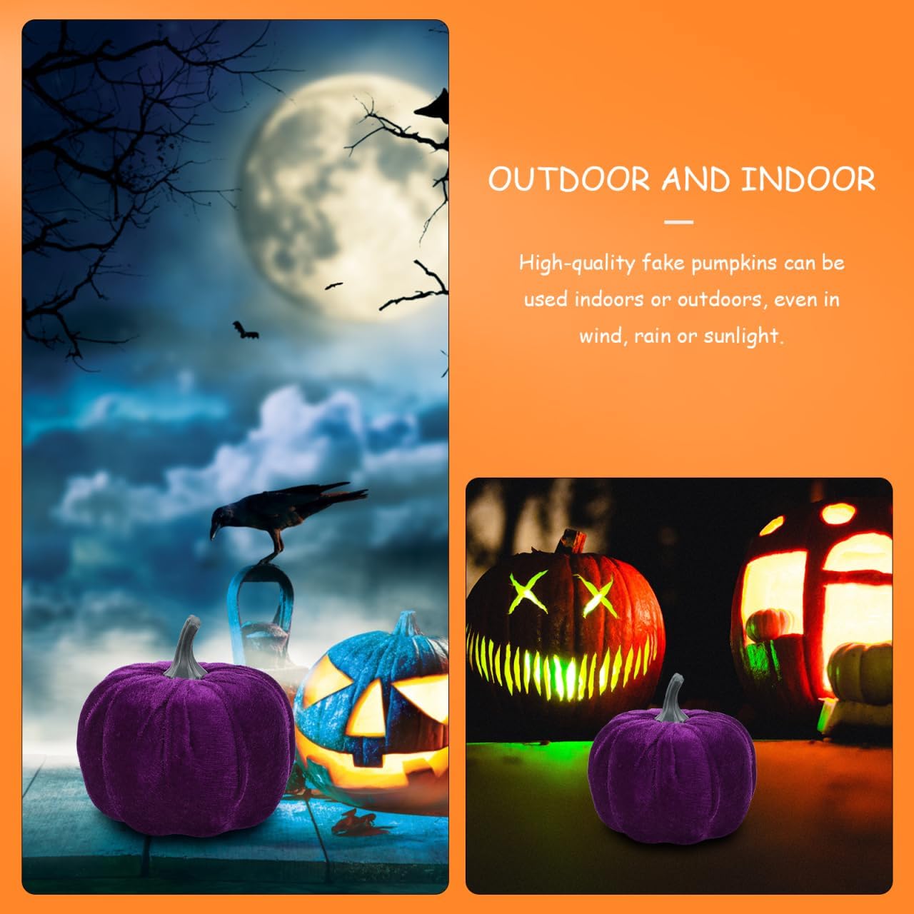Cabilock Faux Velvet Pumpkins Decorative Props for Thanksgiving Halloween Fall Harvest Home Decor 5 Sizes Realistic Simulated Pumpkin Set