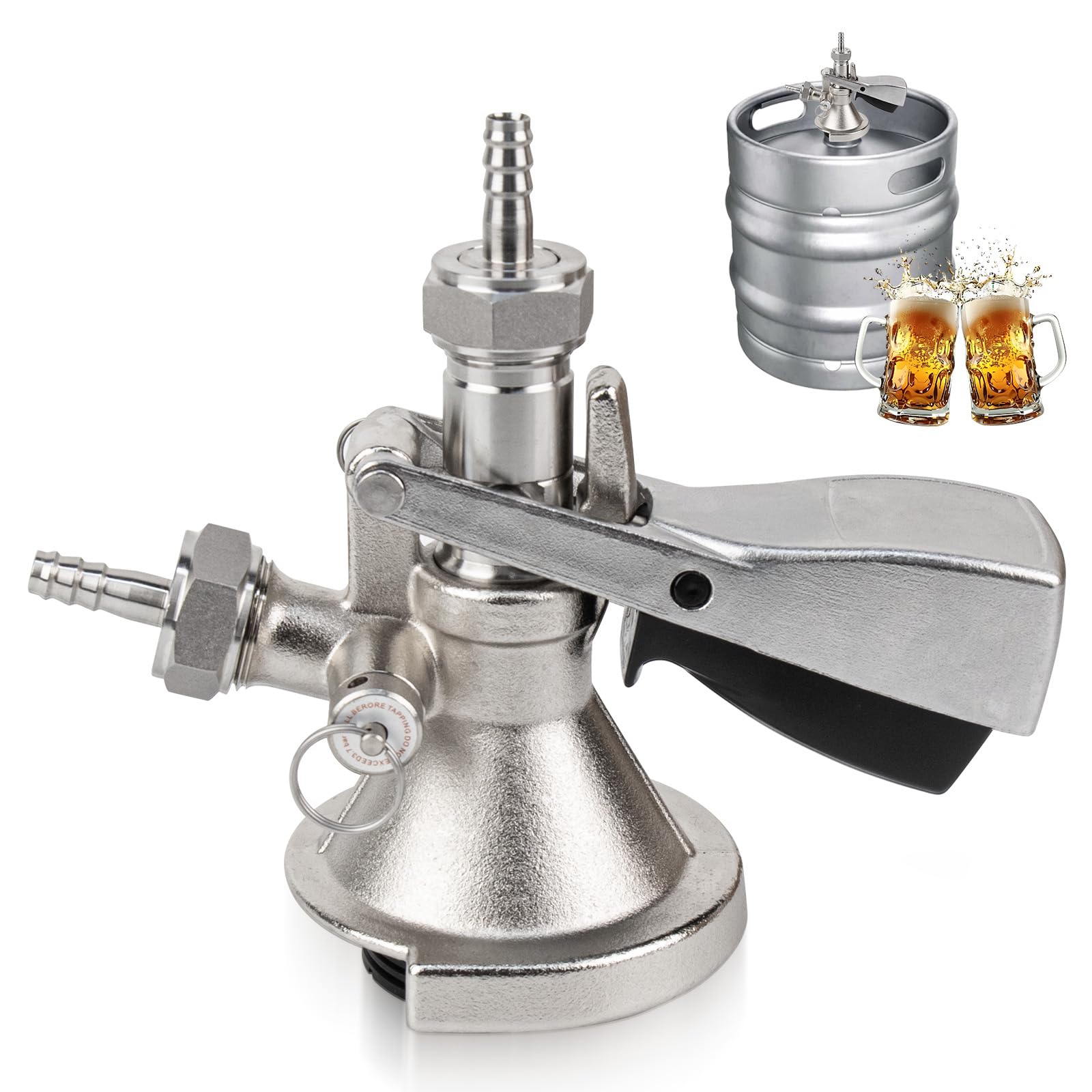 Tesmotor Tapón de barril tipo A G5/8, rosca con válvula de sobrepresión, acero inoxidable 304, grifo de cerveza para sistema de elaboración en casa, bares, restaurantes y celebraciones familiares