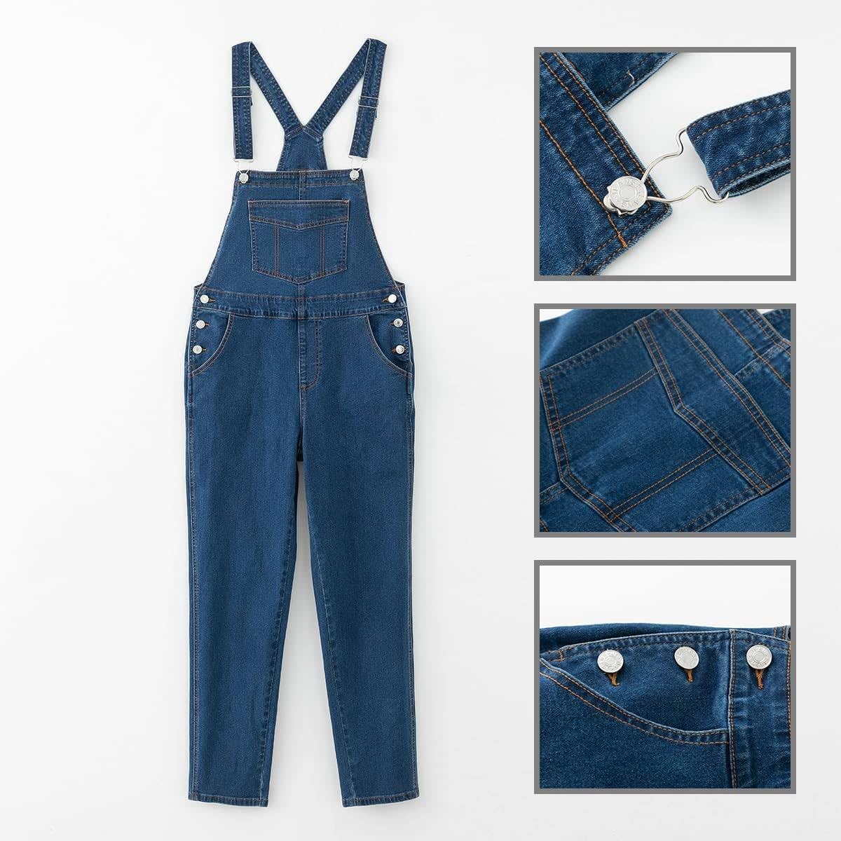 MONTVOO Women's Overalls Jeans Loose Fit Bib Denim Jumpsuit Casual Buckles Adjustable Straps Blue Classic Overall - Image 3