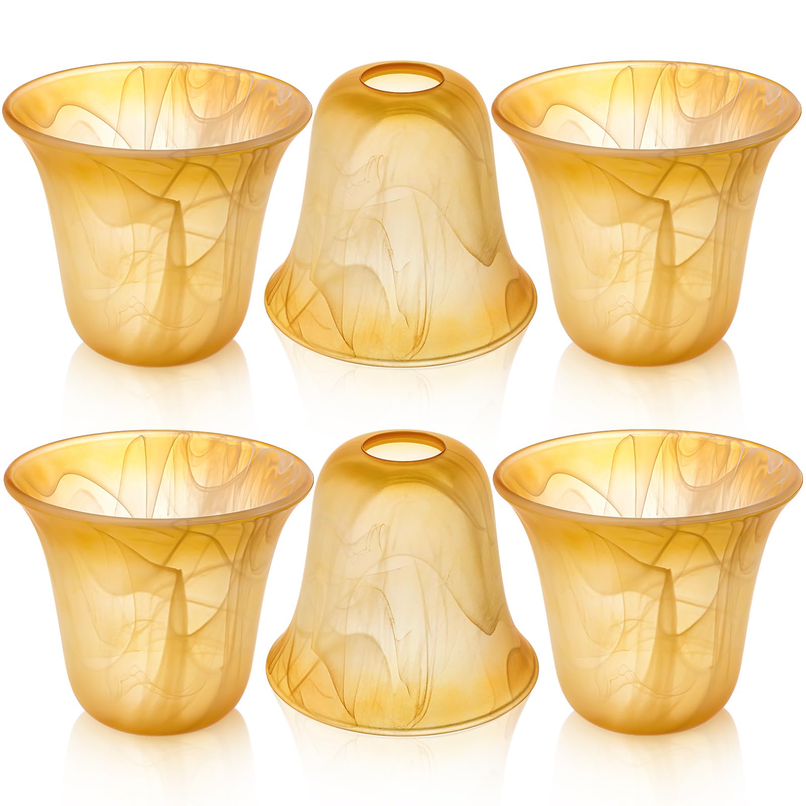 Photo 1 of Teenyyou 6 Pcs Amber Marble Bell Shaped Glass Lamp Shade Replacement Globe Ceiling Fan Light Cover with 1-5/8'' (42mm) Fitter for Chandelier Wall Sconce Pendant Light Bathroom Vanity Fixture