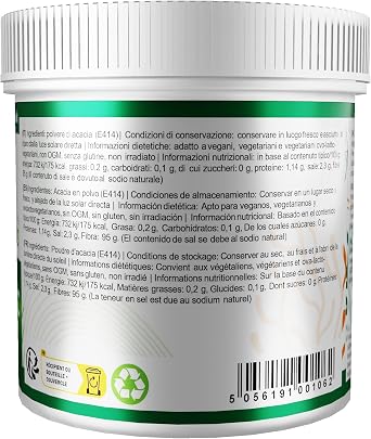 Gum Arabic Powder (Acacia) 500g Premium Quality, Vegan, Non-GMO, Gluten Free – Recyclable Container