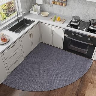 Non-Slip Corner Kitchen Rug - Super Absorbent Braided Floor Mat for Sink Areas, Washable Circular Sector Mat with Rubber Backing, Imitation Linen Kitchen Carpet (Grey, Radius 27.6'')