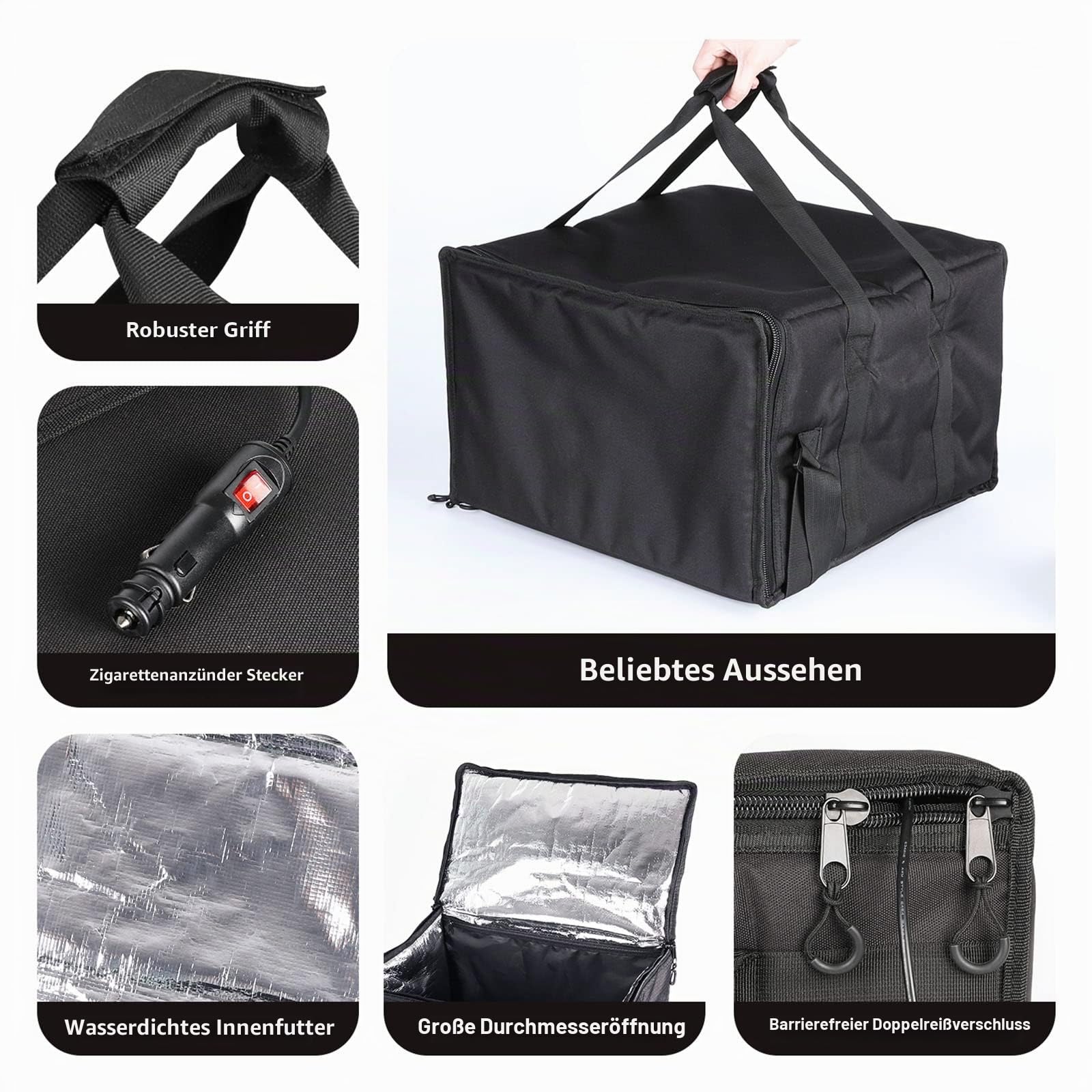 Groß Beheizte Isolierbox für Lieferungen - Isolierte Pizzaträger Liefertasche - 45 x 45 x 30 cm Kuchen Transportbox - Picknick Mittagessen Pizzakarton für den Transport