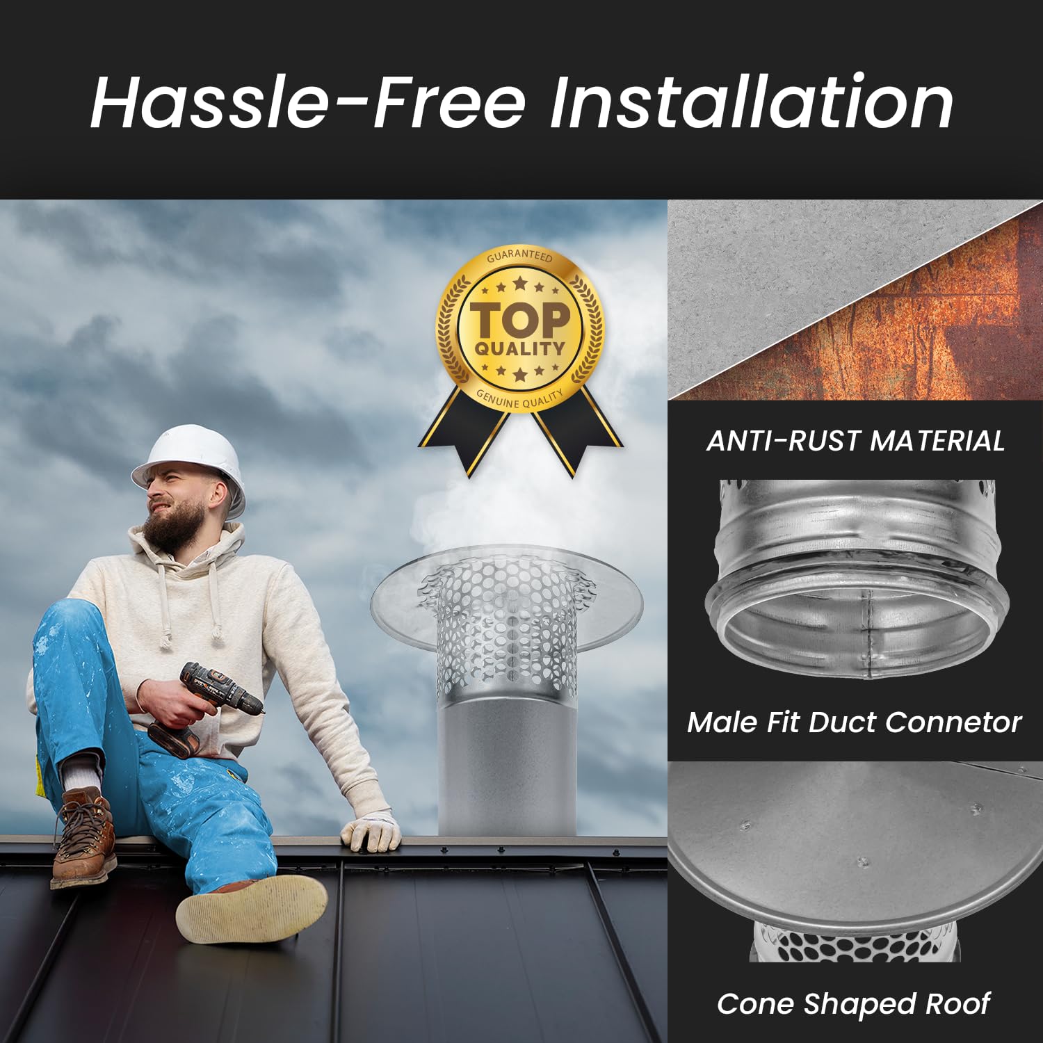 Tapa de lluvia redonda para techo HVAC ventilación de acero galvanizado para todo tipo de clima, cubierta de techo redonda con junta de goma para un aislamiento perfecto de 125 mm / 12.5 cm